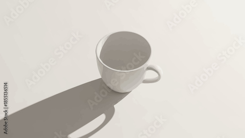 White Coffee Cup with Handle and Shadow.