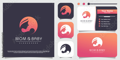 Mom and baby logo concept Premium Vector