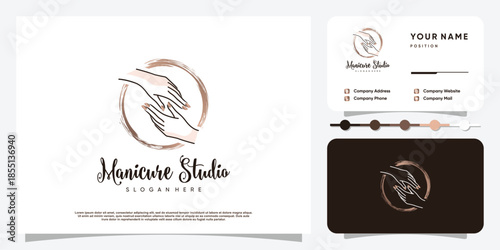 Nail logo concept with creative element style Premium Vector