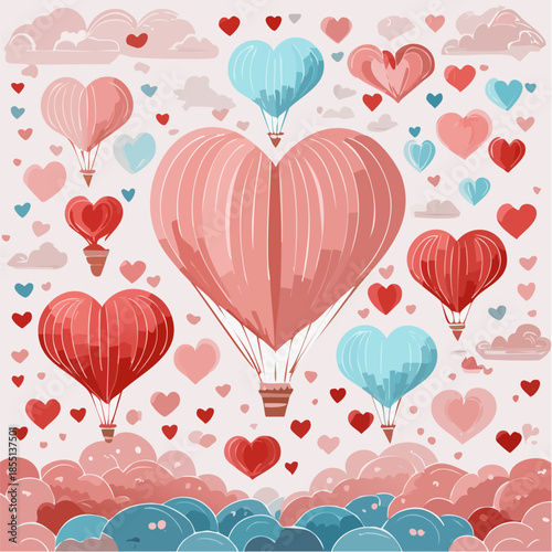 Romantic Valentine background with floating heart elements in flat vector style. Ideal for banners, posters, social media, greeting cards, and seasonal love-themed designs.