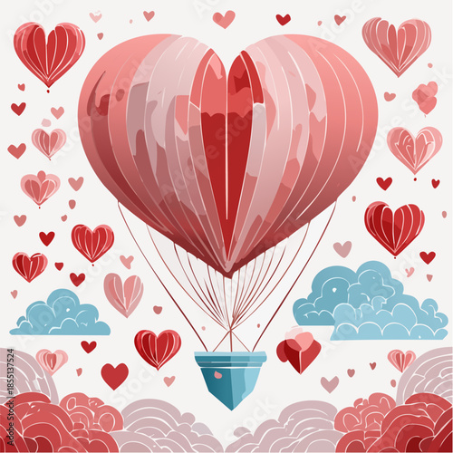 Romantic Valentine background with floating heart elements in flat vector style. Ideal for banners, posters, social media, greeting cards, and seasonal love-themed designs.