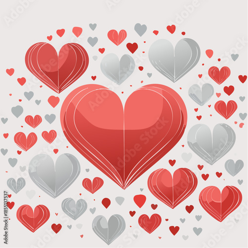 Romantic Valentine background with floating heart elements in flat vector style. Ideal for banners, posters, social media, greeting cards, and seasonal love-themed designs.