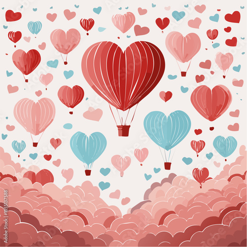 Romantic Valentine background with floating heart elements in flat vector style. Ideal for banners, posters, social media, greeting cards, and seasonal love-themed designs.