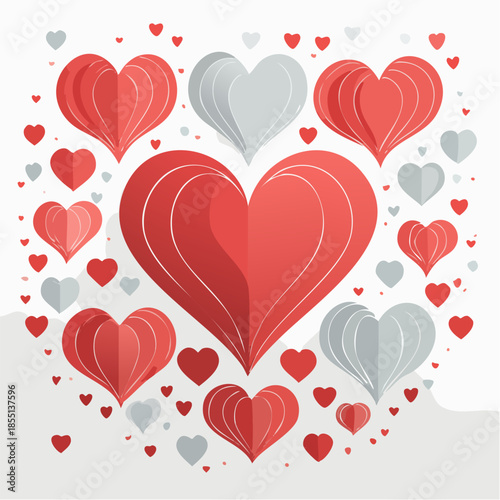 Romantic Valentine background with floating heart elements in flat vector style. Ideal for banners, posters, social media, greeting cards, and seasonal love-themed designs.