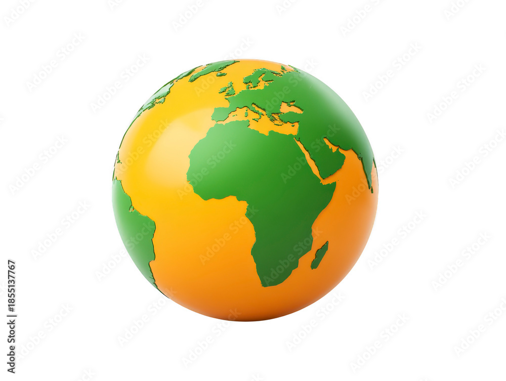 Obraz premium Globe earth planet Africa Europe green orange geography map environmental isolated 3D sphere world continents global nature education travel shiny realistic illustration environmental clean modern