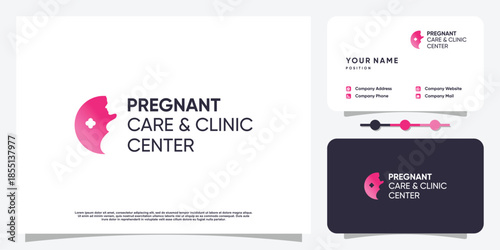 Pregnant logo concept with creative element style Premium Vector