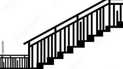 Black Staircase with Railing Illustration.