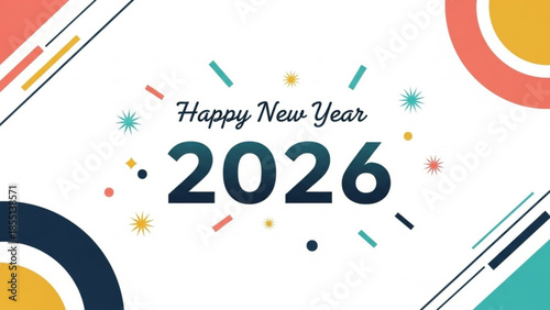 Vibrant multicolored graphic design happy new year 2026 celebration background with confetti