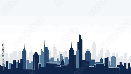 City Skyline Silhouette with Skyscrapers Illustration.