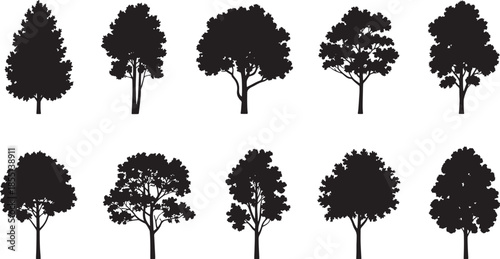Set of ten different tree silhouettes for design and illustration
