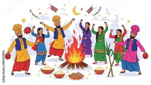 Festival of Celebration: A vibrant scene unfolds as individuals in traditional attire come together, dancing around a bonfire to mark a significant cultural event.
