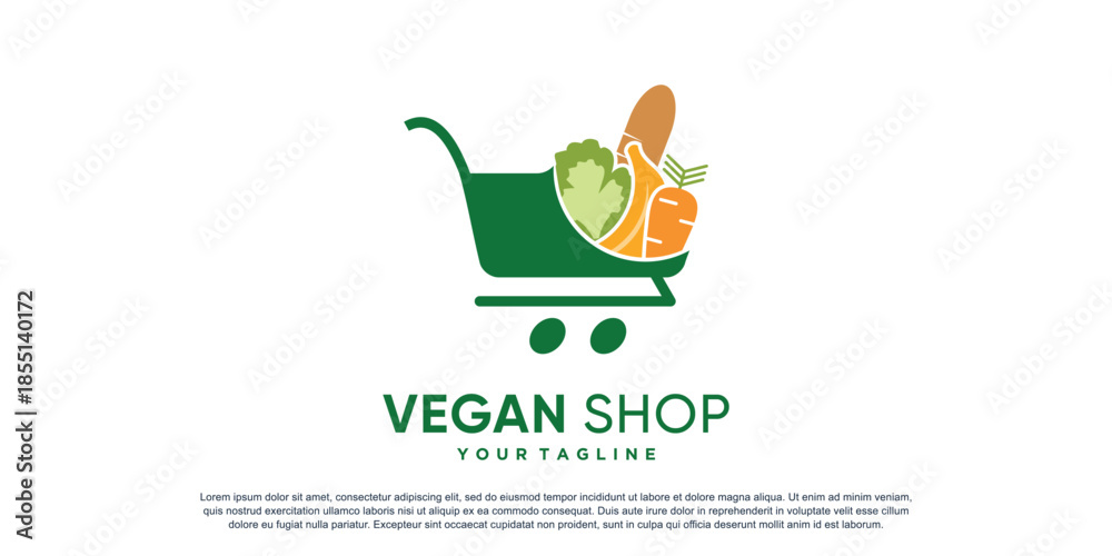 Fototapeta premium Vegan shop logo with creative element concept Premium Vector