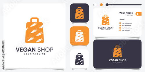 Vegan shop logo with creative element concept Premium Vector