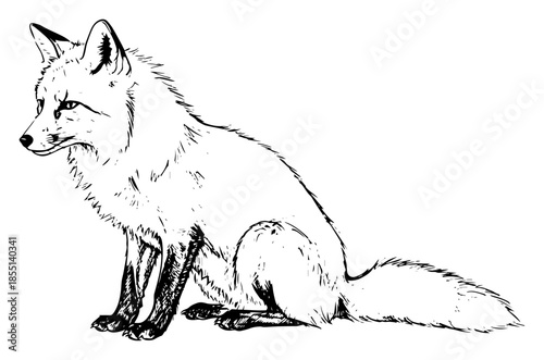Realistic Fox Sitting - Vector Wild Animal Sketch