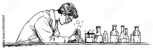 Scientist Conducting Experiment - Vector Laboratory Chemistry Sketch