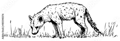 Spotted Hyena Standing in Grass - Vector Wild Animal Sketch