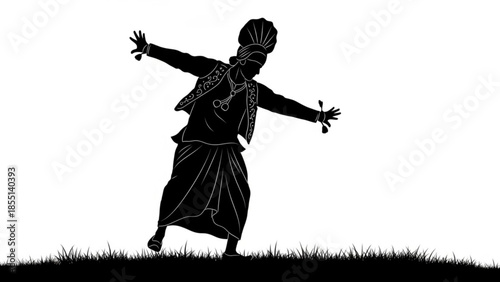 Dynamic Bhangra Dance: An energetic figure performs a traditional Bhangra dance in a minimalist silhouette, radiating the vibrant spirit of cultural expression.