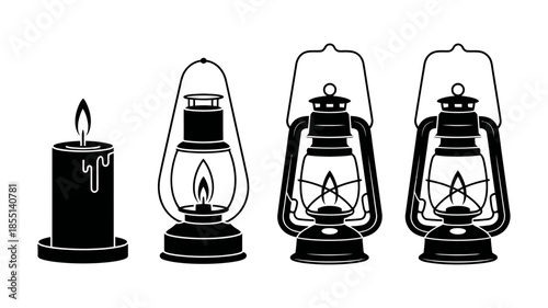 Classic illumination: a collection of vintage candle and rustic oil lantern silhouettes