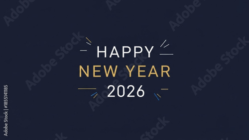 Happy new year 2026 celebration text with sparkles on dark background