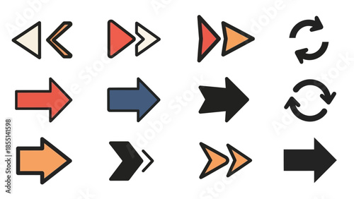 Set of Various Arrow Icons for Navigation and Direction Symbols