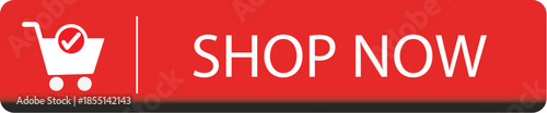 3D shop now button vector with red cart icon and white text for e-commerce UI design