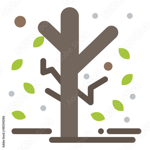 Whimsical Autumnal Tree: A minimalistic illustration depicts a tree shedding its leaves in the whimsical dance of autumn, as gentle spots evoke falling rain or snow.