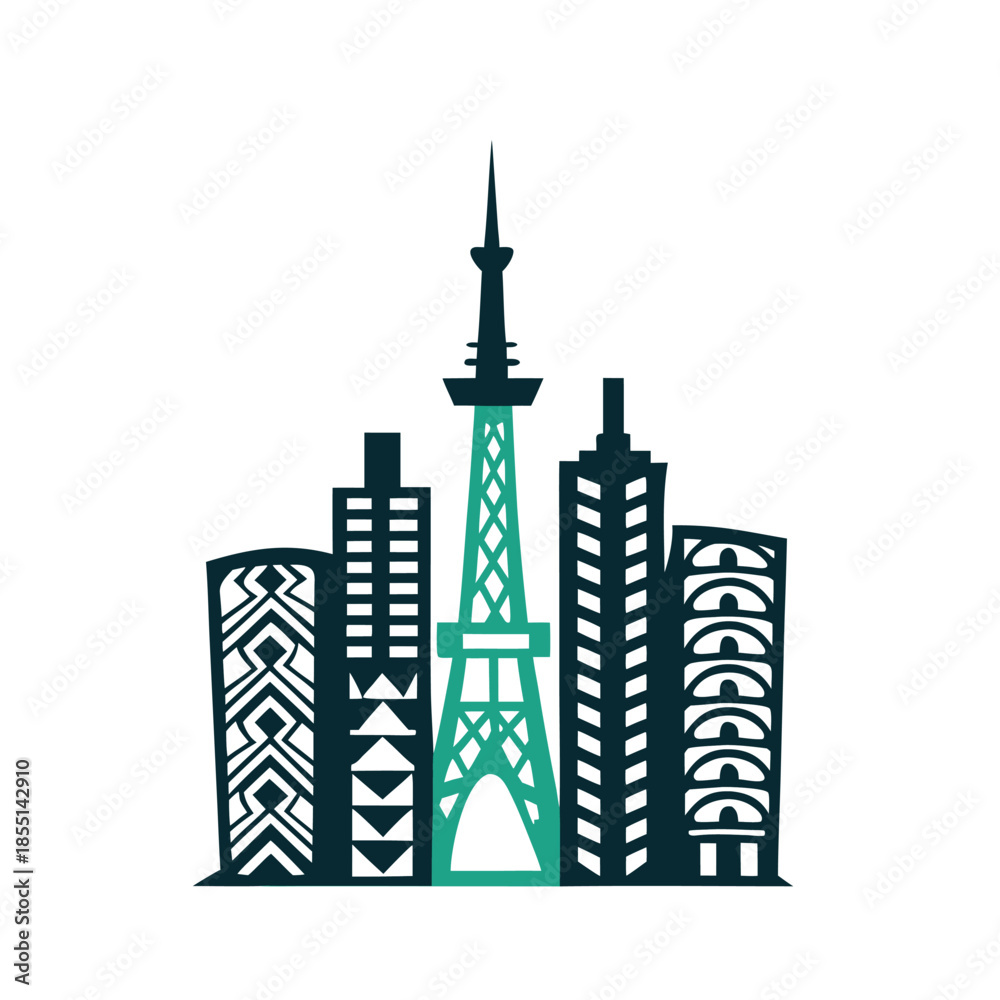 Obraz premium Tokyo Cityscape Vector Illustration with Iconic Tower and Buildings