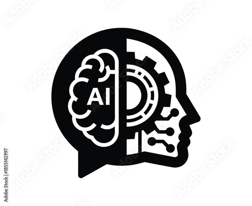 Artificial intelligence brain with gear mechanism logo