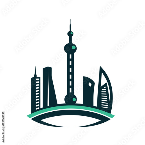Global City Skyline Vector Icon with Famous Landmarks