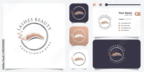 Eyelashes logo with nature concept Premium Vector