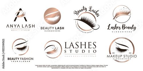 Eyelashes logo collection with creative element concept Premium Vector
