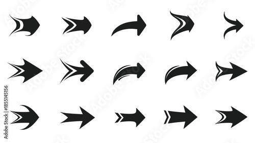 Collection of Black Arrows on a White Background Illustrating Direction and Movement