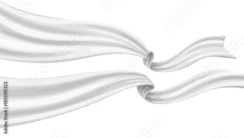 Abstract White Twisted Flowing Ribbons Shapes Isolated White Background