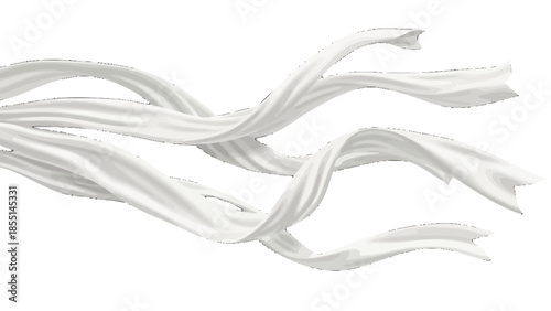 Elegant White Abstract Flowing Fabric Ribbons or Waves Isolated White Background