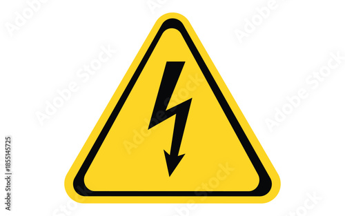 High voltage warning sign with lightning bolt arrow symbol in yellow triangle