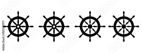 Four ship helm steering wheels in a row vector.