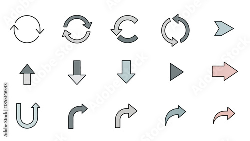 Vector Outline Arrows for User Interface Direction, Reload, and Undo/Redo Actions