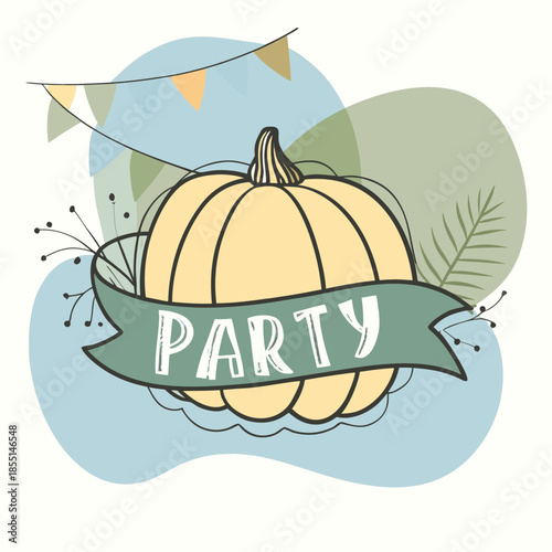 Party Banner With Pumpkin Icon And Streamers Cele