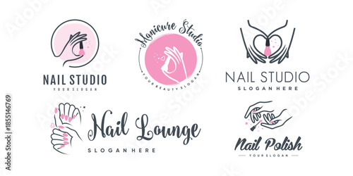 Nail logo design for beauty with creative element concept Premium Vector