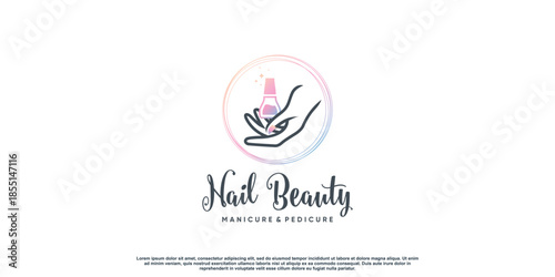 Nail beauty logo design with creative element style for fashion Premium Vector