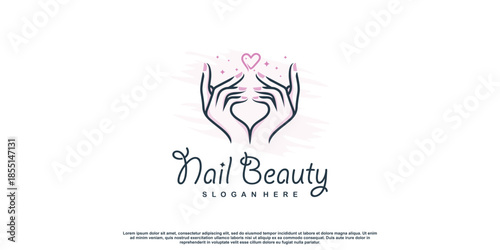 Nail beauty logo design with creative element style for fashion Premium Vector