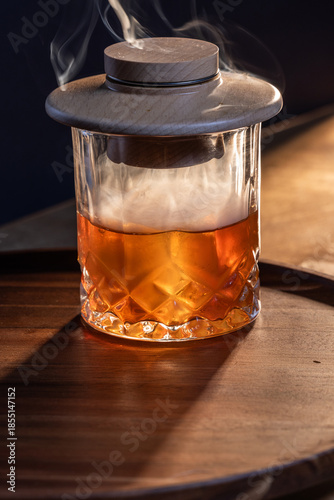 Aromatic smoke added to the top of an Old Fashioned Cocktail