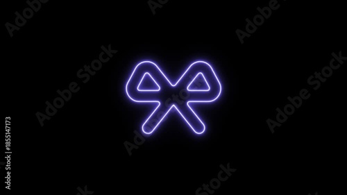 Neon purple ribbon outline animation on black background. Neon Icon. Neon Sign