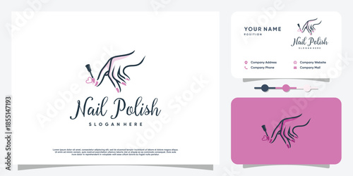 Nail beauty logo design with creative element style for fashion Premium Vector