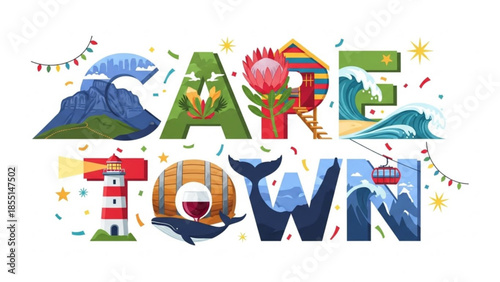 Cape Town Illustration: A vibrant illustration showcasing the landmarks and attractions of Cape Town, South Africa, rendered in a colorful and artistic design.