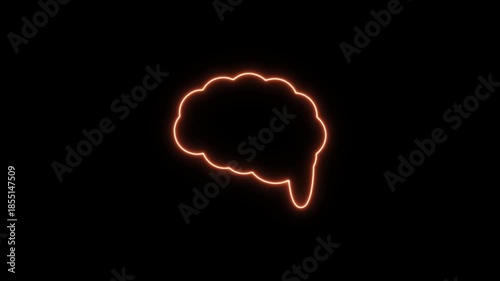 Orange neon brain icon animation on dark background. Neon Icon. Neon Sign