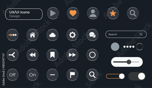 Collection of various media control and interface icons