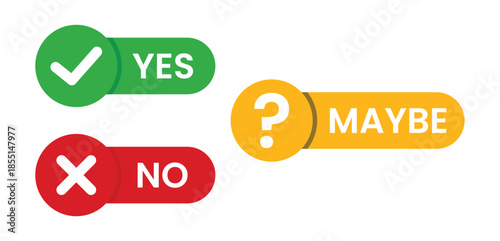 Yes No Maybe Button Icons Set - Checkmark, Cross, and Question Mark Symbols for Voting and Decision Making