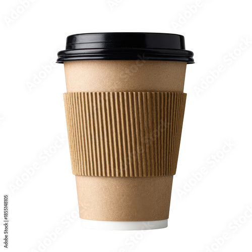 Disposable coffee cup with lid isolated on transparent background