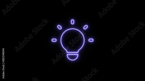 Bright idea represented by purple neon light bulb. Neon Icon. Neon Sign